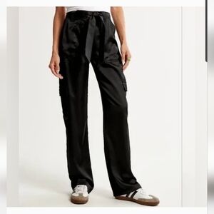 Abercrombie & Fitch Black Satin Wide Leg Cargo Pant